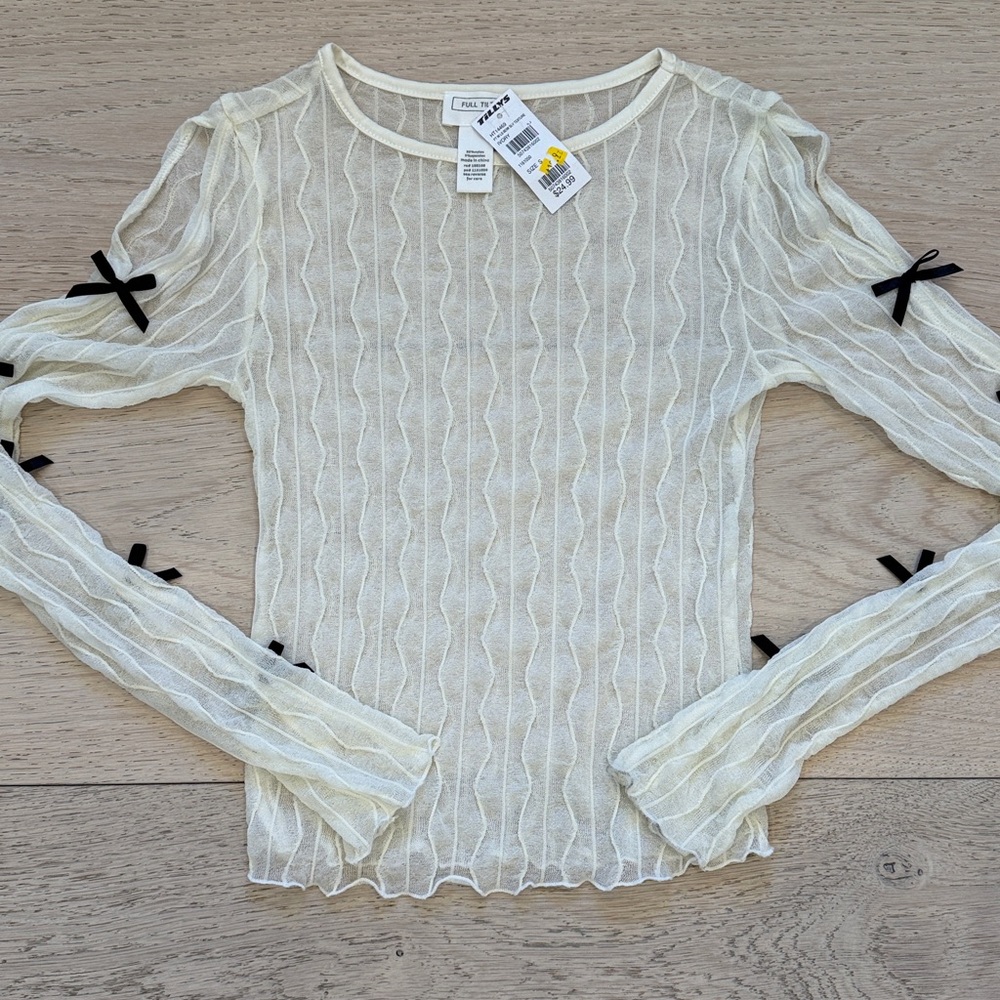 Tillys Full Tilt Sheer Mesh Cold Shoulder Bow Sleeve Top in Size Small NWT